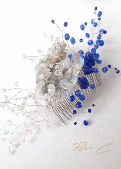 Дизайнески кристален гребен- украса за коса Crystal Butterfly Blue
